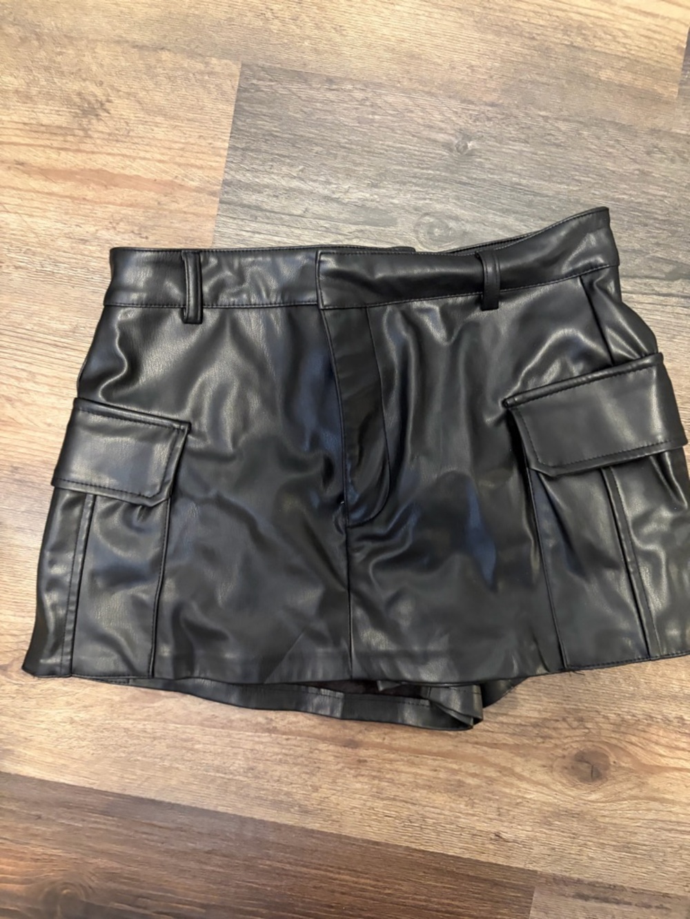 Zara Black Faux Leather Cargo Skort Shorts